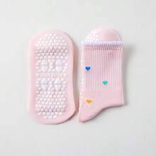 1/2/3/6 Pairs Women's Grip Pilates Socks, Cute Ruffle Trim Heart Pattern Mid-Calf Yoga Socks, Indoor Floor Slipper Socks Suitable For Gym, Workout & Running, Christmas Gift. - Multicolor - View 6