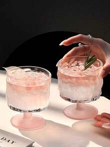 1pc Premium Creative Pink Frosted Textured Glass Cup, Dessert Cup, Wine Glass, Beverage Cup, Juice Cup With High-End Feel And Texture, Thickened Glass, Embossed Stemware, Suitable For Home, Bar, Milk Tea Shop, Cafe, Restaurant, Also As Back To School Gift - Multicolor - View 6