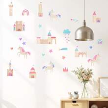 1set Unicorn Wall Sticker, Watercolor Self-Adhesive Paper, Suitable For Home Decoration, Room Decoration, Wall Decoration, PVC Waterproof Material, Removable - Self-adhesive - View 4