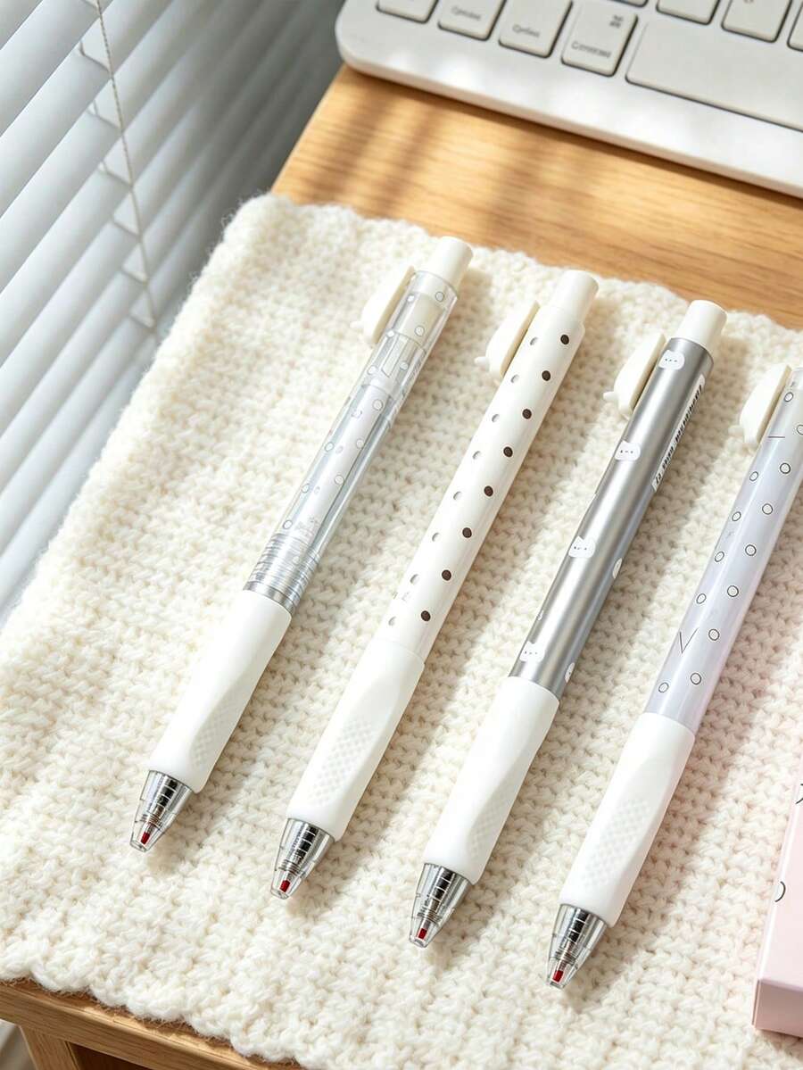 Polka Dot Clickable Neutral Ink Pens, Minimalist Office Writing Black Pens, 4-Piece Box Set - A - View 1