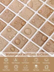 1pc/4pcs/10pcs/20pcs Waterproof Textured Vinyl DIY Self-Adhesive Anti-Splash Wall Sticker, Gradient Warm Gray Mini Square Mosaic Wallpaper, Soft Earth Tone Transition Effect, Glossy Ceramic-Like Surface, Suitable For Home Decor - Multiple Styles - View 6