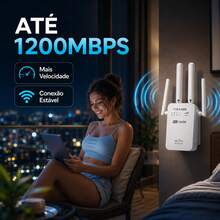 5G Repetidor Wifi 2800M 4 Antenas Amplificador Extensor De Sinal Bivolt Dual Band Sem Fio Mini Roteador Wps 1200 / 300mbps 2.4G Expansor Rede Alcance Wi-fi Externo Longa Distância Pix Link - Branco 2800M - Visão 4