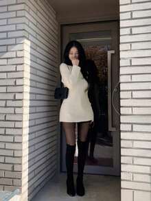 Korean Women's Off-Shoulder Collarbone-Exposing Loose Lazy Pullover Sweater - White - View 5