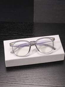 1 PC Men's Classic Square Glasses Frame Clear Lens Black And Translucent Gray PC Frame Casual Style Lightweight For Daily Office With Glasses Box - Multicolor - View 7