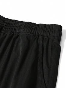 Men Cargo Pants, Solid Color Straight Leg Work Pants With Multi Pockets And Zipper Decor, Casual Drawstring Waist Trousers - Black - View 9