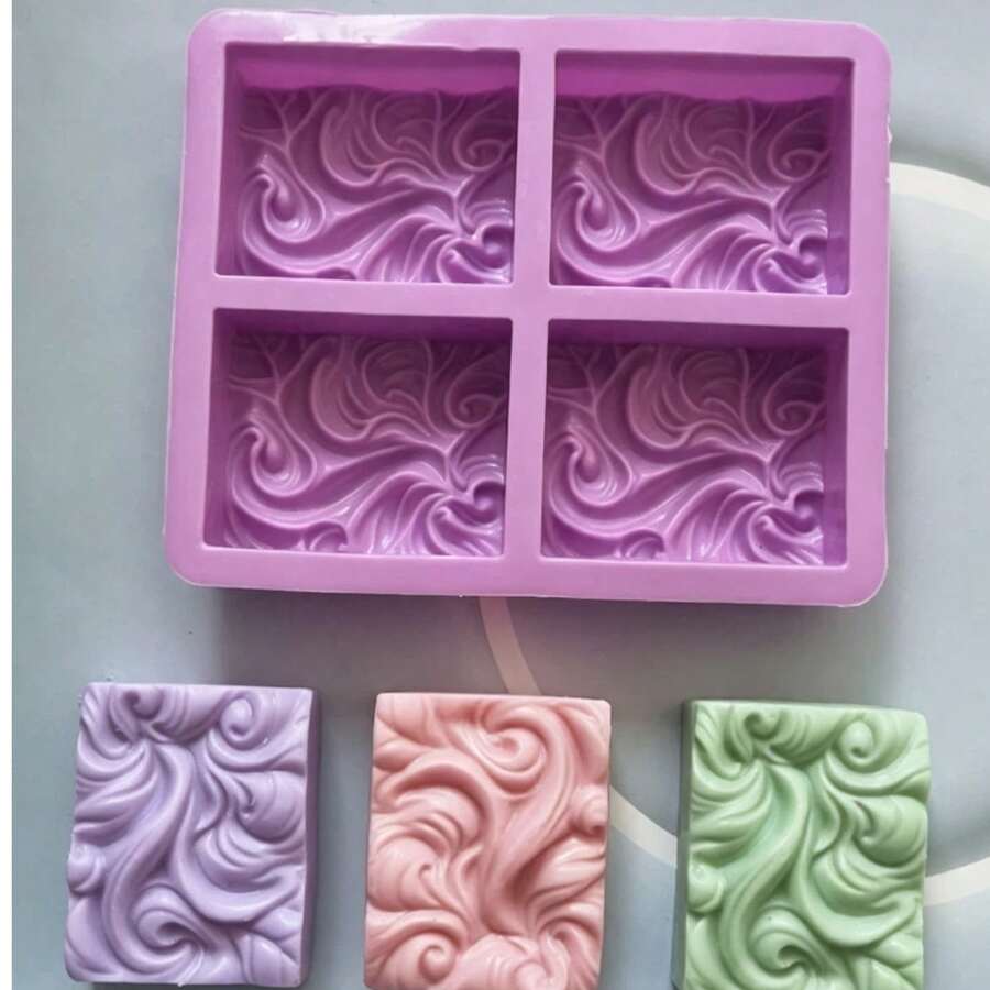 4格紫色矽膠皂模,雙格波浪圖案設計,適用於手工皂、化妝品、裝飾品-易脫模且耐用,DIY愛好者的理想禮物,可靠浪漫的手工藝工具 - 紫色 - 查看 1