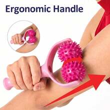 1pc Handheld Spiky Massage Ball Roller, 2-Wheel Spiky Silicone Manual Massage Roller With Ergonomic Handle, Portable Foot Arm Body Neck Leg Muscle Massage Pressure Relief Tool - Multicolor - View 2