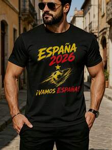 Spain 2026 Vamos Espana T-Shirt, Dynamic Yellow Red Soccer Graphic With Star, Motion Lines And Bold Supporter Lettering Men's T-Shirt, PLUS SIZE - Black - View 2