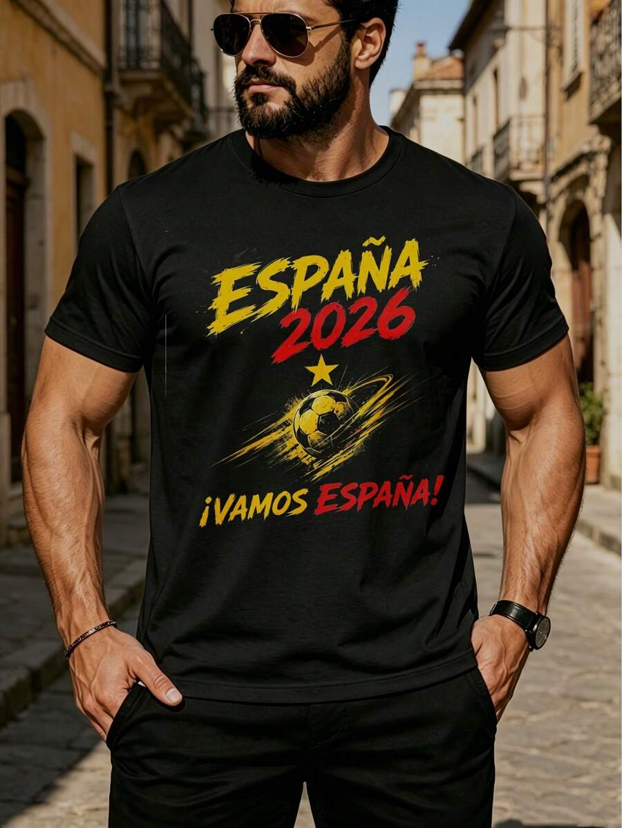 Spain 2026 Vamos Espana T-Shirt, Dynamic Yellow Red Soccer Graphic With Star, Motion Lines And Bold Supporter Lettering Men's T-Shirt, PLUS SIZE