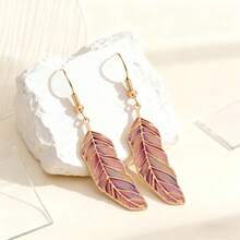 1 Pair/4 Pairs/Set Women's Iron Feather Drip Oil Fashion Dangle Earrings - Feather - View 2