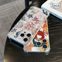 2pcs Ocean Print Card Holder Phone Case TPU Shockproof Full Coverage Precise Protection Cover Compatible With Apple 11/12/13/14/15/16/17 Pro Max - Clear - View 5