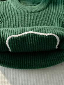 Girls Cute Santa Claus Embroidered Round Neck Long Sleeve Knit Pullover Sweater, Suitable For Christmas, Daily Wear, Party, Spring, Autumn, Winter - Green - View 8