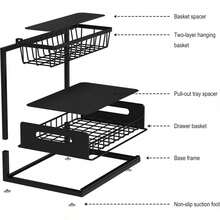 L LEESEPH Under Sink Storage Organizer, Multi-Functional Bathroom Pull-Out Shelf, 2-Tier Pull-Out Cabinet Storage Rack, Sturdy Metal Bathroom Storage Rack, Suitable For Kitchen, Bathroom, Storage Room And Countertop - Multicolor - View 4