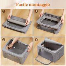 Lifewit Juego de 3 Cajas Rígidas para Armario con Cremallera, Organizador de Armario con Marco Metálico Plegable, Contenedores Apilables para Ropa, Edredones, Colchas, Gris, 75L FU0K - 6 - Ver 7