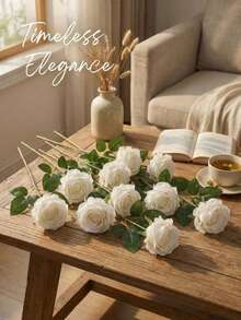 1/10/20/30pcs White Artificial Roses, Silk Velvet Texture Fake Flower Bouquet, Long Stem Artificial Roses Bulk Pack, Suitable For Valentine's Day Gift DIY Wedding Centerpiece, Table Decor, Bridal Shower, Party, Home Decor, Living Room Decor - White - View 3