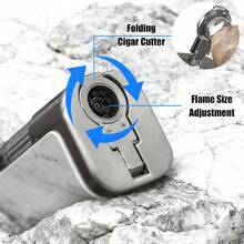 Accendino metallico 2 in 1 con perforatore, testa pieghevole e rotabile con trama marmorea, realizzato in lega di zinco, antivento, fiamma a getto blu regolabile, accendino ricaricabile con serbatoio trasparente, ideale per cucina, candele, campeggio e barbecue (carburante non incluso) - Bianco - Visualizzare 8