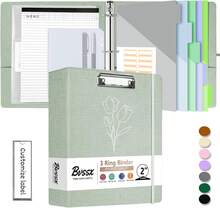 BVSSX 3 Ring Binder With Clipboard,2 Inch Binders With Notepad&Amp;5 Dividers With Pockets, Labels,PU Clipboards For School Office(Green Tulip,Letter - ColorA - View 1