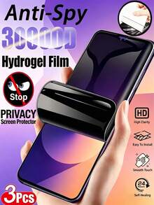 3Pcs Anti Peeping Hydrogel Film Explosion-Proof Scratch Resistant Privacy Phone Screen Protector Compatible With Xiaomi/ Note 15/ Reno/Honor Magic 8 Pro Lite/Compatible With Tecno Various Curved Surface Models With Smooth Touch Automatic Adsorption Friendly Shell Anti Spy Does Not Support Fingerprint Recognition - Black - View 155