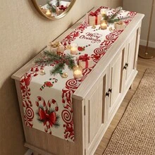 1pc Christmas Candy Print Table Runner, Suitable For Holiday, Party, Dinner, Restaurant Table Decor, Home Autumn/Winter Decoration - Multicolor - View 4