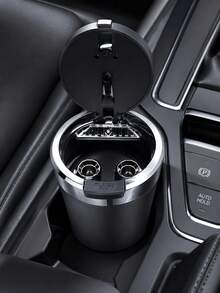 1pc Rotatable Car Ashtray, One-Touch Switch Design, Layered Rotary Switch, Easy To Clean, Metal Lining Flame Resistant Insulation, AB5 Shell Design - Car Interior Accessories - A - View 3