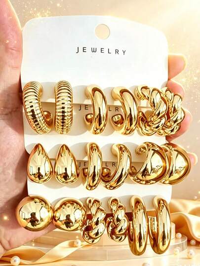 6-18PCS New Fashion Gold Water Drop Exaggerated C-Shape CCB Material Women's Earrings Set