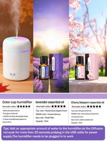 Mini USB Humidifier 300ML With Colorful LED Night Light, Portable Cool Mist Air Humidifier & Essential Oil Diffuser, Quiet Desktop Aroma Diffuser With 4/8H Timer, Small Personal Humidifier For Bedroom, Office, Home, Car Decoration - Cylinder - View 17