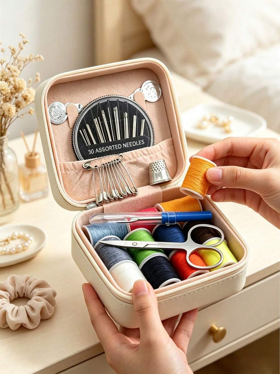 Mini Travel Sewing Kit, Sewing Bag, Beginner Small Sewing Tool Kit With Zipper Storage Box, Also As Jewelry Storage, DIY Handmade Sewing, Minimalist Ins Jewelry Storage Box, Travel, Creative Mini, Portable, Suitable For Travel And Home Use, Can Store Sewing Tools, Jewelry, Hair Clips, Earrings, Necklaces, Rings And Other Accessories, Suitable For Men And Women, Handmade Enthusiasts, Teachers, Students, Office Workers, Perfect Gift For Birthday, Party, Back To School, Graduation, Labor Day - Multicolor - View 1