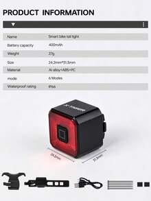 X-TIGER Smart Bicycle Tail Light With Brake Sensor, Ultra-Bright LED Tail Light, USB Type-C Charging, IP66 Waterproof, Cycling Safety Tail Light Accessory - Multicolor - View 3