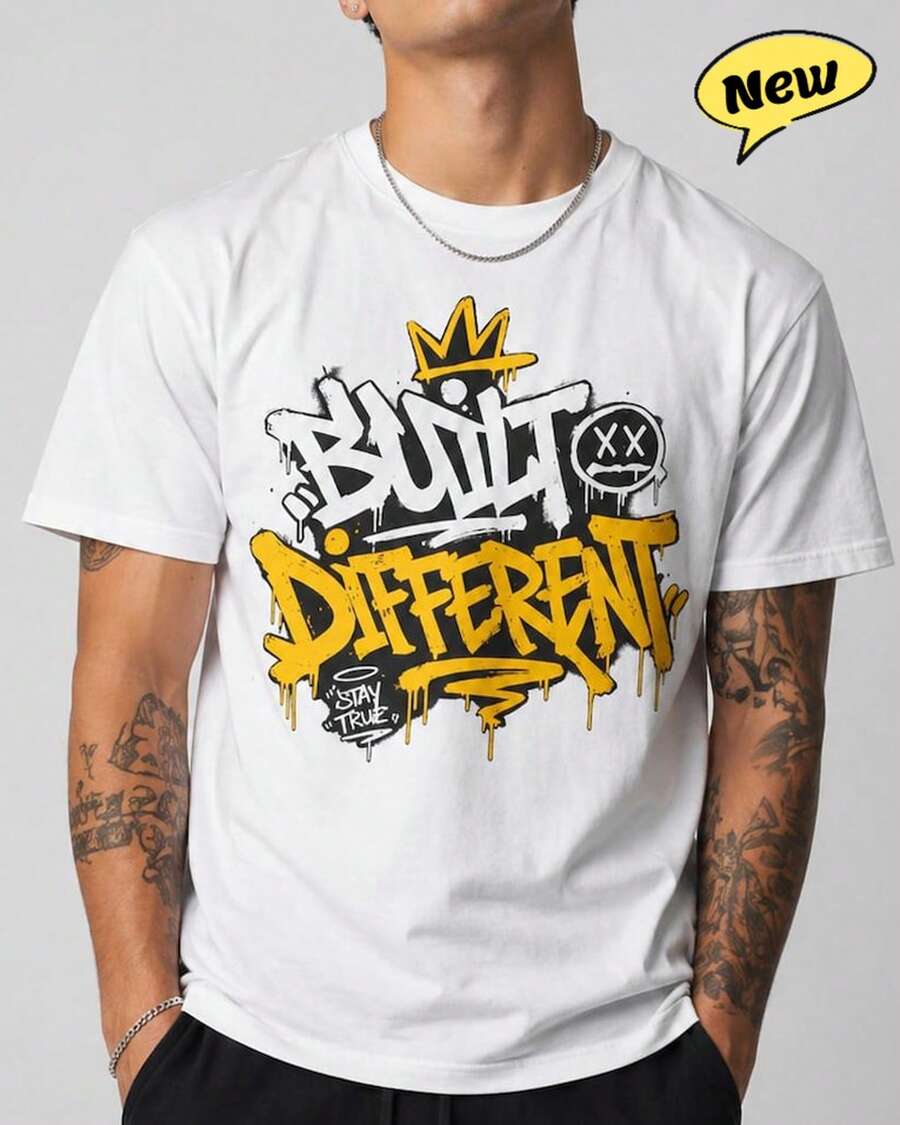 Street Style Crown Ink-Drip Graffiti T-Shirt, Unisex - 白色 - 查看 1