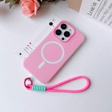 CteGlodrix [Jelly Magnetic - Lanyard]Compatible With IPhone 18 17 16 15 14 13 12 11 Pro Max Minimalist Macaron Color Magnetic Anti-Drop Phone Case With Wrist Strap - Hot Pink - View 5