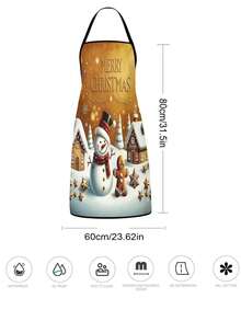 2件組聖誕廚房圍裙，薑餅人雪人冬季村莊印花可調節式圍兜圍裙，Merry Christmas Baking Crew 防水圍裙，適用烹飪烘焙、節日居家廚房裝飾 - 彩色 - 查看 3