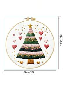 1件 20*20cm/7.9*7.9in 聖誕快樂刺繡套件，DIY手工刺繡套裝，適合成人初學者，居家禮物，女性縫紉禮物，包含使用說明書、印花布料、刺繡框、針與線 - A - 查看 4