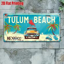 Cetak Datar 2D, 1 buah, Papan Logam Vintage, Papan Bertema Pantai TULUM dengan Pola Mobil Tropis dan Burung Beo, Cocok untuk Dekorasi Dinding Rumah, Bar, Kafe, Garasi, Dekorasi Gaya Industri, Hadiah Bertema Pantai (Gaya Acak) - A - View 5