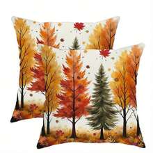 1PC Rural Bohemian Style Autumn Leaf Pillowcase, Suitable For Sofa Beds, Maple And Pine Tree Decorative Covers, With Zipper Closure, Double-Sided Printing, Machine Washable (Excluding Inner Core) - Multicolor - View 7