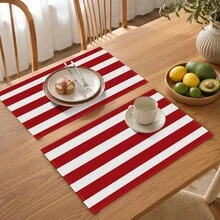 1pc Red And White Striped Placemat, Minimalist Modern Table Mat, Dining Table Decor, Easy To Clean Kitchen Restaurant Home Daily Use, Christmas Holiday Decoration - Multicolor - View 2