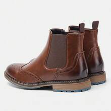Sepatu Bot Chelsea Pria, Bagian Atas Bermotif Brogue, Sol Karet Dua Warna, Anti Selip, Tahan Aus, Cocok untuk Perjalanan, Bisnis, dan Gaya Vintage. - Burgundy - View 9