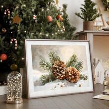 1pc Framed/Unframed Snowy Pine Cone Christmas Vintage Poster Festival Cozy Wall Art Canvas Print Nordic Winter Xmas Holiday Botanical Country Farmhouse Aesthetic Decor Retro Rustic Painting For Apartment,Living Room,Bedroom,Modern Home Decoration - A - View 5