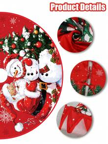 Falda de árbol de Navidad con Papá Noel y muñeco de nieve, alfombra redonda para base de árbol de Navidad con estampado de copos de nieve para decoración interior navideña - Rojo - Ver 6