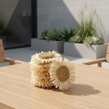 Aplicações de Flores de Margarida Tecidas em Ráfia Boho, Remendos Artesanais de Girassol Rústico com Pétalas de Cetim, Enfeites Decorativos DIY para Embrulho de Presentes, Broche, Decoração de Casamento e Casa, Suprimentos Artesanais Boêmios de Fazenda - Multicolorido - Visão 5