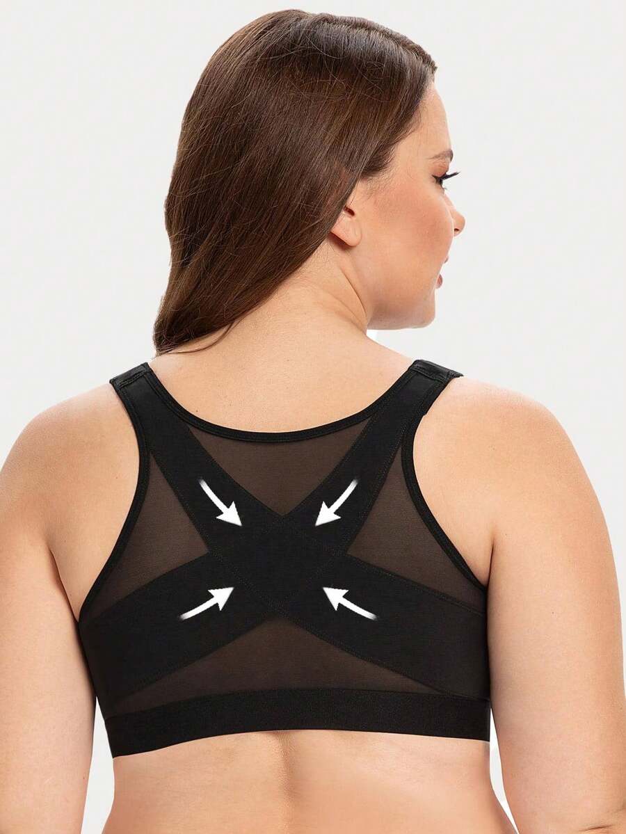 MELENECA Women's Front Closure Wirefree Post Surgery Plus Size Back Support Posture Bra