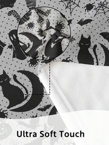 1pc Halloween Black Cat Flannel Blanket, Single-Sided Print, Soft And Lightweight, Cartoon Print, Home Essential, Comfortable And Soft, Easy To Care, Multi-Functional Blanket, Room Decor, Halloween Decoration, Ideal Halloween Gift, Perfect Birthday Gift - Multicolor - View 5