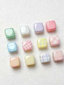 10pcs-14mm Polka Dot Style Acrylic Square Beads With Straight Hole, DIY Phone Chain, Keychain, Large Hole Loose Beads, Box Packaging, Decorative Pendant Beads, Pen - 14mm Polka Dot Square - View 6