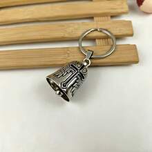 1pc Motorcycle Guardian Bell Keychain - Antique Silver Cross Bell Pendant, Rider's Lucky Charm, Durable Metal Unisex Key Ring, Perfect Rider Gift - Silver - View 5