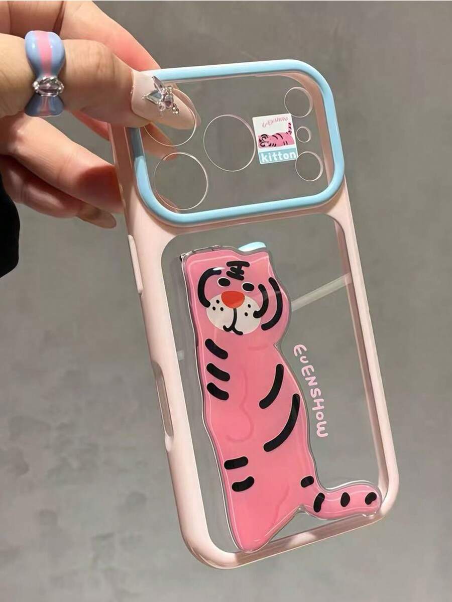 1 PC INS Style Cartoon Animal Foldable Stand Phone Case, Macaron Color Block Frame Transparent Hard Shell, Full Coverage Anti-Drop Soft Case, Compatible With IPhone 17/17 Pro/17 Pro Max/16/16 Pro/16 Pro Max/15/15 Pro/15 Pro Max/14/14 Pro/14 Pro Max/13/13 Pro/13 Pro Max
