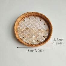 Handmade Woven Rattan Decorative Plate, Diameter 5.51 Inches, Height 0.984 Inches, Colorful Shell Decorative Plate, Home Rattan Decorative Plate - Multicolor - View 14