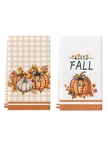 2件組 Hello Fall 格紋南瓜楓葉廚房抹布 秋季農舍風洗碗布 可用於廚房擦手巾 茶巾 適合農舍風廚房居家室內碗盤晾乾 - 白色 - 查看 10