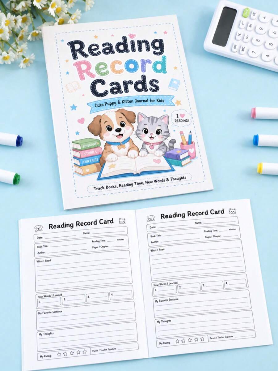 Children's English Reading Record Notebook Cartoon Reading Check-In Manual Reading Time Vocabulary Reading Reflection Registration Notebook Back To School Learning Supplies Teacher Classroom Reward Notebook Holiday Learning Gift - Multicolor - View 1