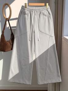 Women's Casual Loose Sports Long Pants, Versatile Athletic Trousers, Spring/Autumn - Light Grey - View 11