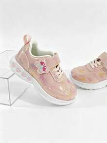 1 Pair Girls' Shiny Butterfly Thick Sole Lightweight Soft Chunky Sneakers, Suitable For Mid-To-Large Children Outdoor Sports And Campus Sports - Pink - View 5