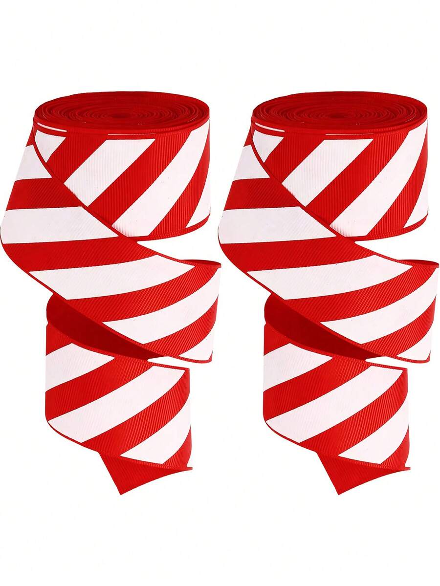 1 Roll 4.5m Red & White Diagonal Stripe Ribbon, Red & White Candy Cane Striped Border Christmas Ribbon, Christmas Packaging Handmade Decoration Ribbon, Christmas Decoration, Candy Cane Woven Ribbon, Wreath Bow, Holiday Party Decoration, Suitable For Gift Wrapping, Christmas Tree Bow, Wreath, Floral Decoration, Holiday DIY Handmade Decoration - Multicolor - View 1